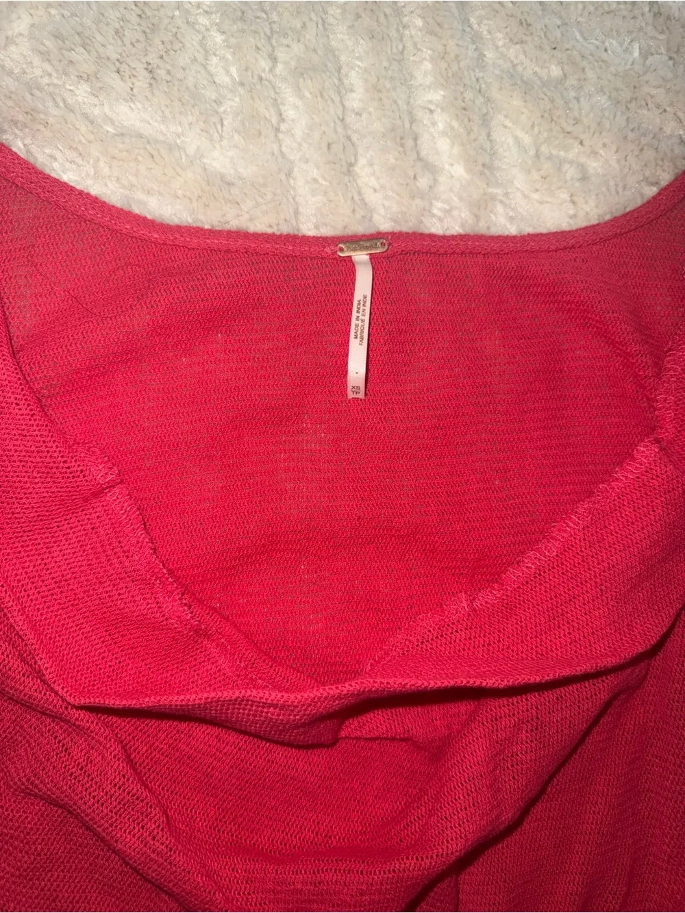 Free People Hot Pink Sheer Knit Cowl Neck Top
